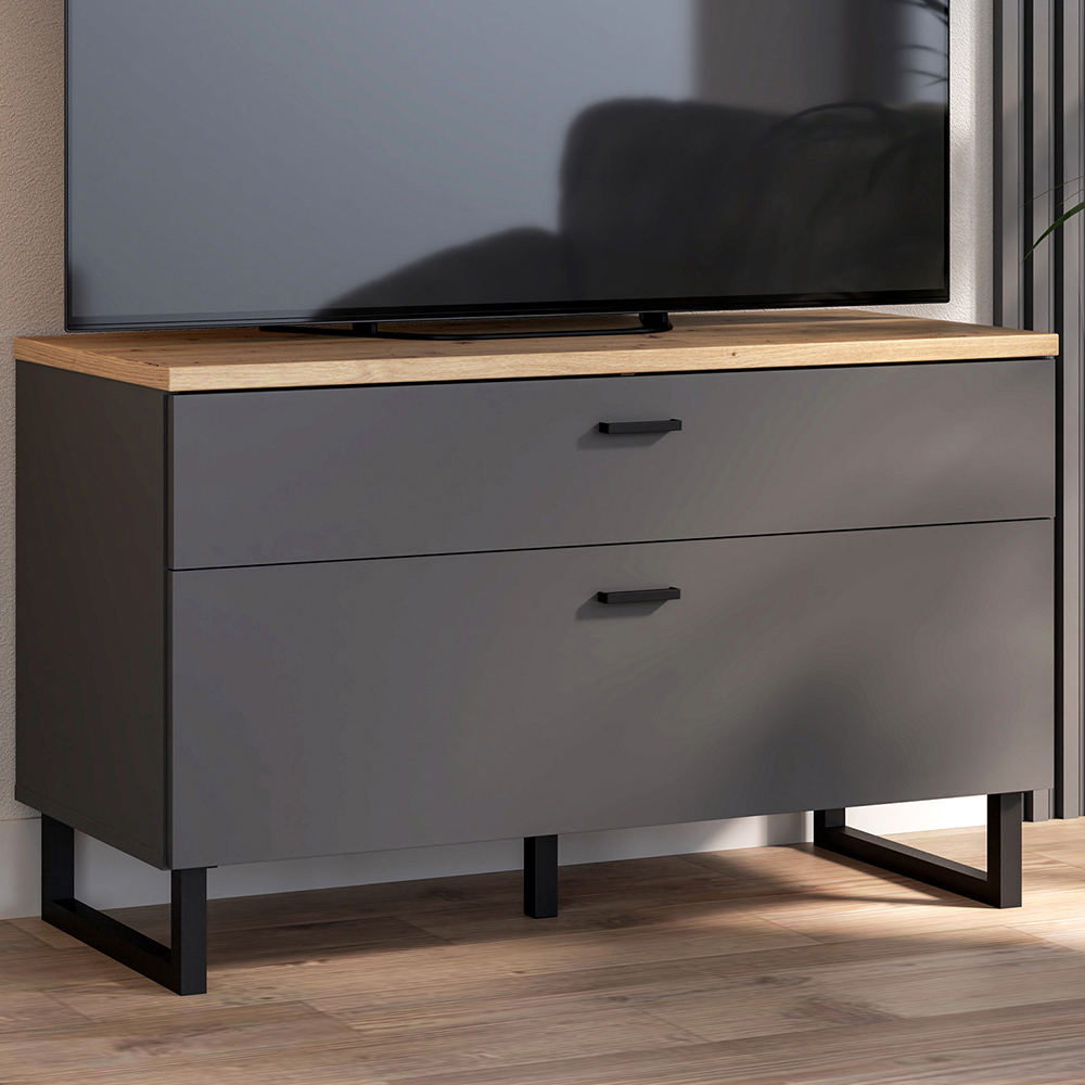 Florence Klara Single Door Single Drawer Grey and Oak TV Unit Image 1
