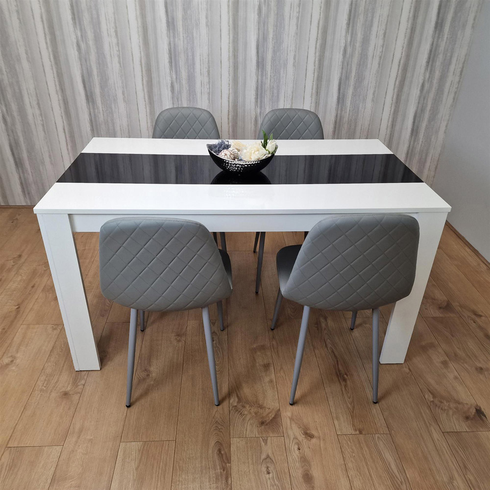 Kosy Koala 4 Seater Faux Leather Gem Pattern Dining Set White Black and Grey Image 2