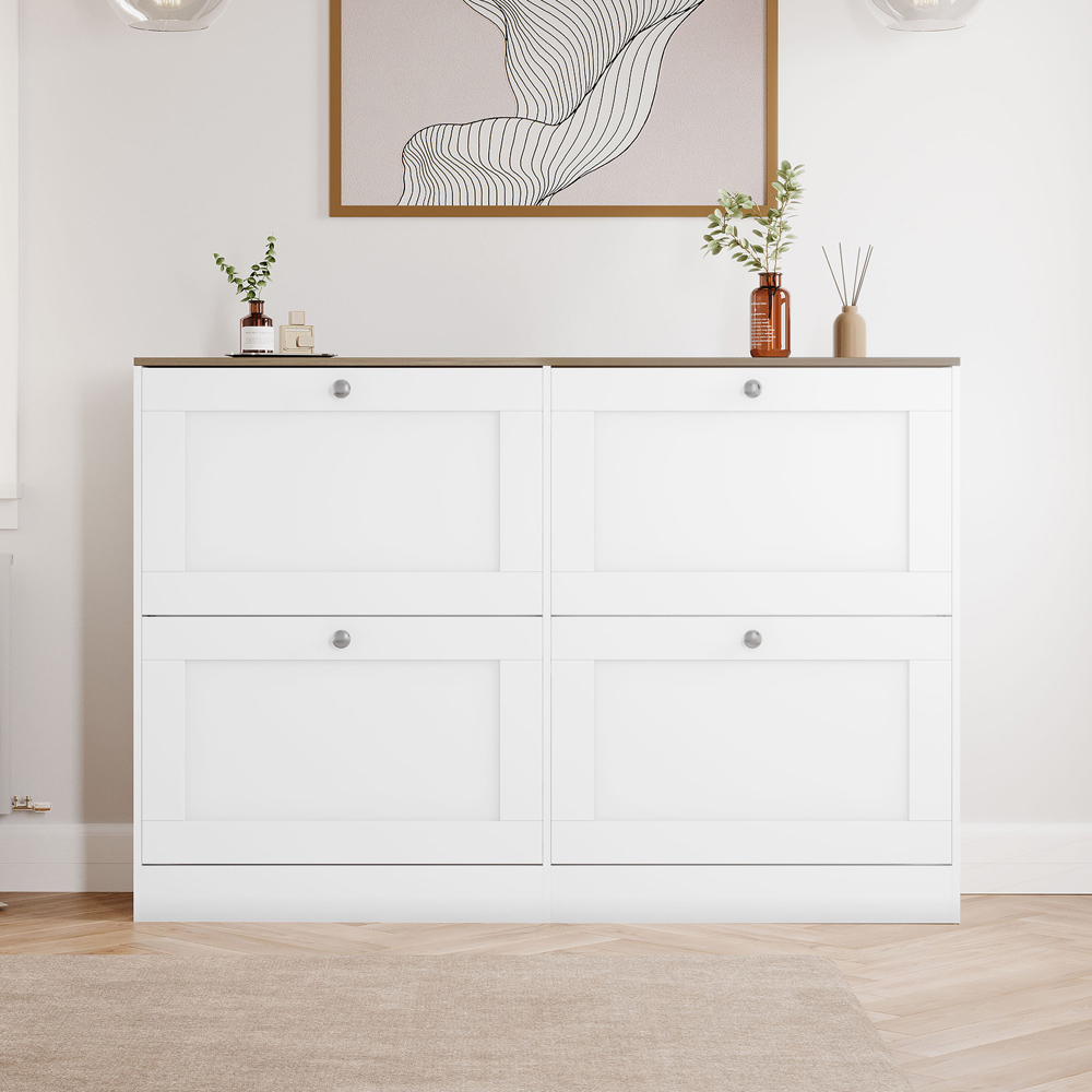 VIDA DESIGNS 4 Drawer White and Oak Effect Shoe Cabinet Image 3