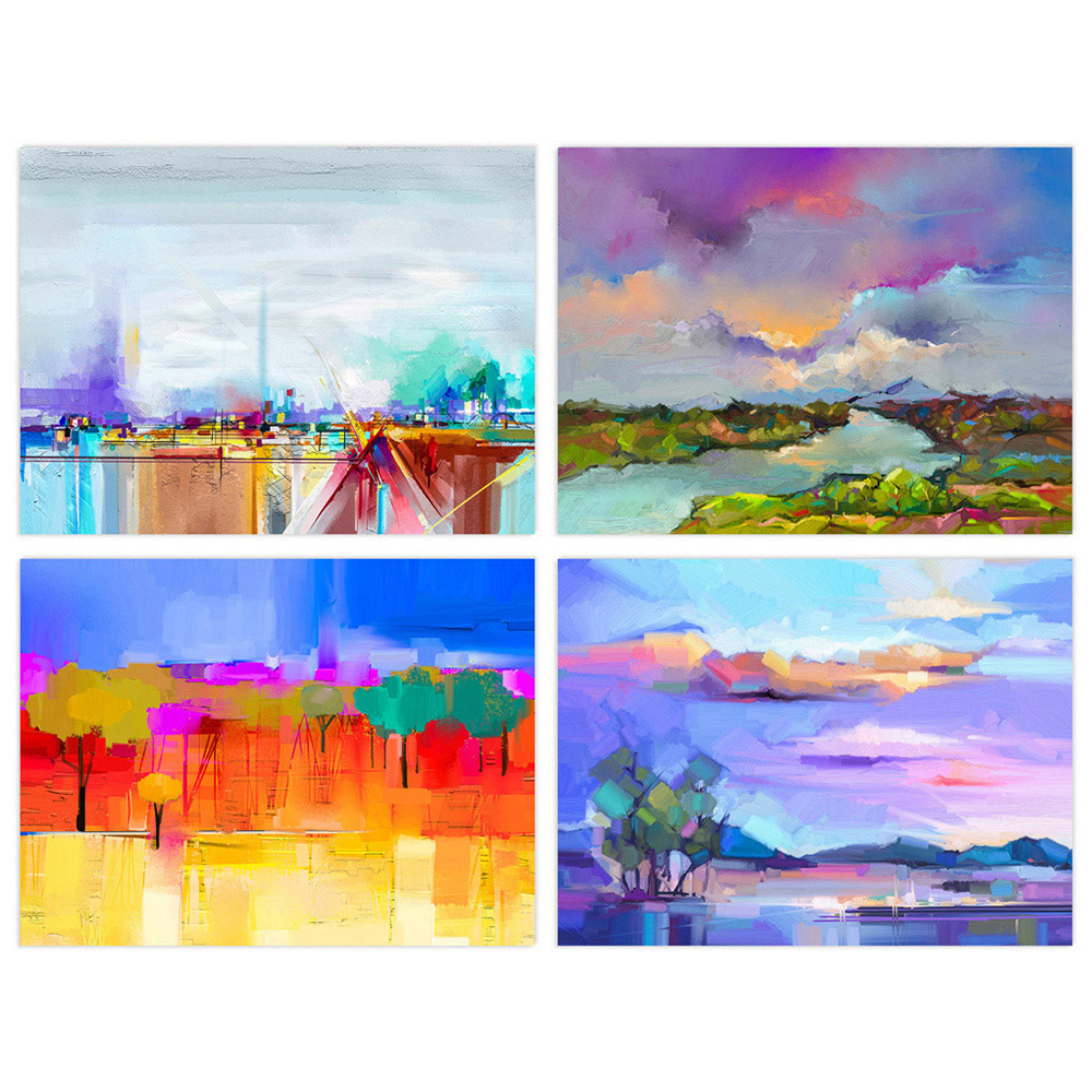 Wee Blue Coo Bright Coastal Landscape Abstract Oil Painting Wall Art Print 30 x 41cm 4 Pack Image 1