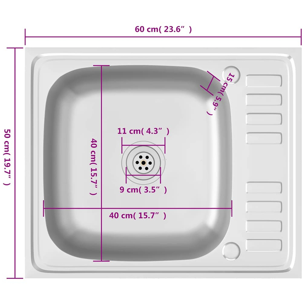 vidaXL Silver Stainless Steel Kitchen Sink with Drainer Set 500 x 600 x 155mm Image 7