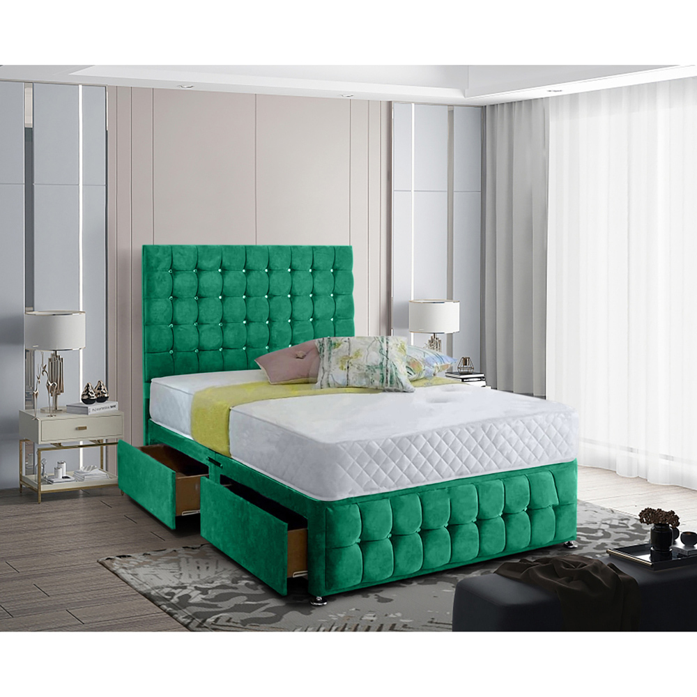 Eleganza Home Cloudrest Super King Size Emerald Plush Velvet 2 Drawer Divan Bed with Headboard Image 2