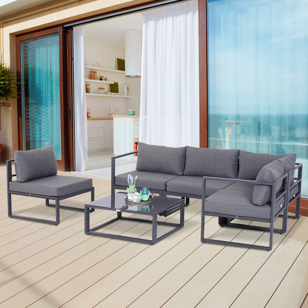 Outsunny 5 Seater Grey Garden Corner Lounge Set Image 1