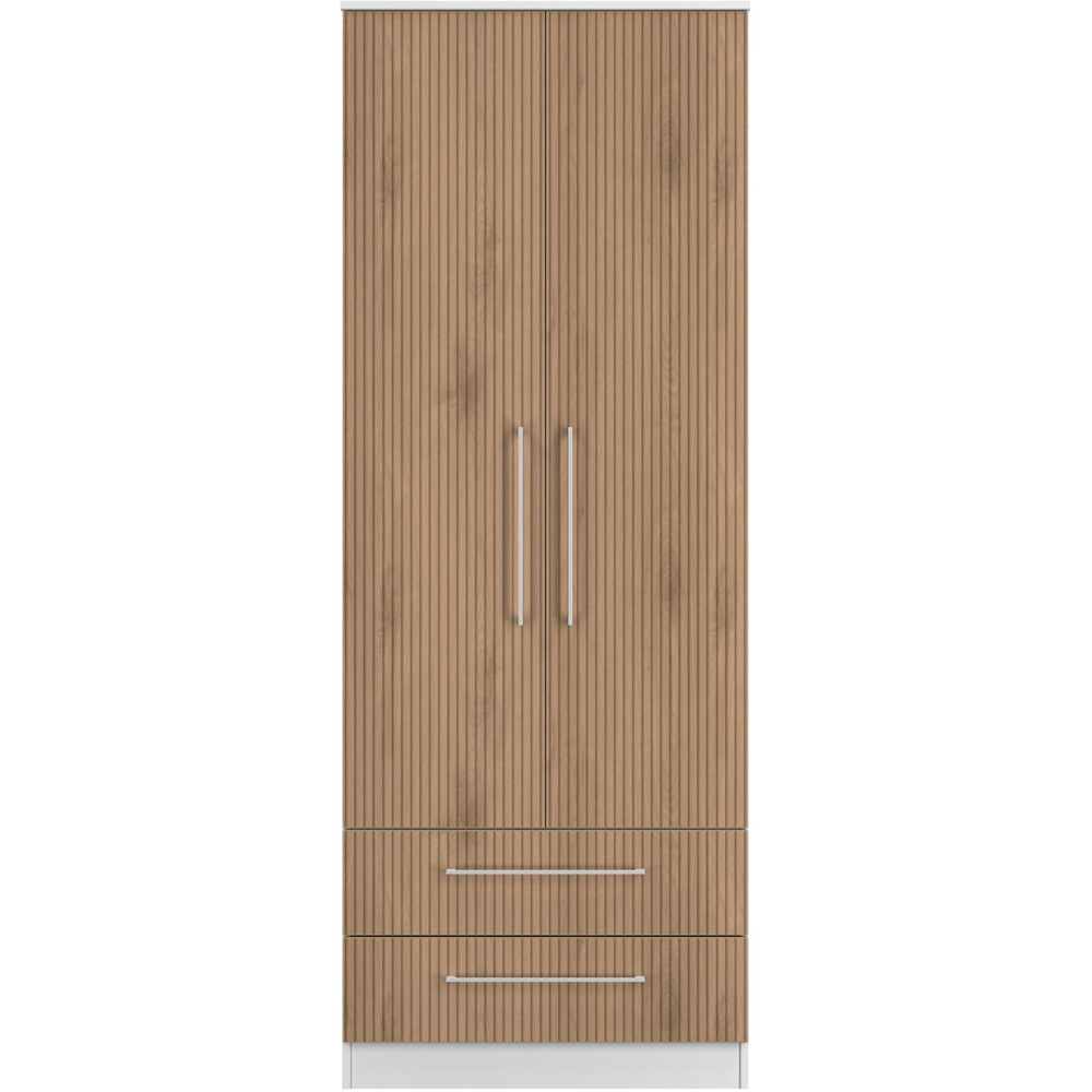 Crowndale Worcester 2 Door 2 Drawer Slatt Effect and White Tall Wardrobe Ready Assembled Image 2