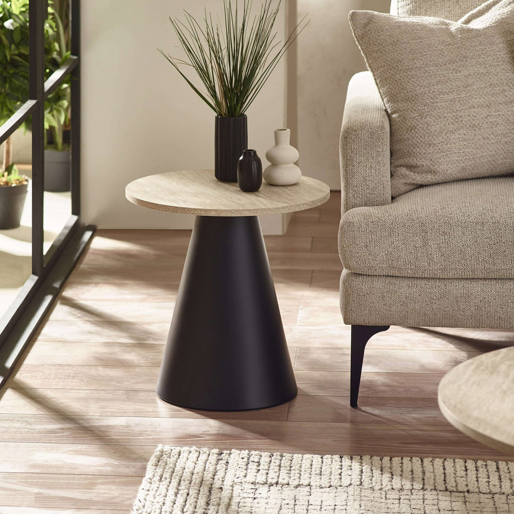 Julian Bowen Elgon Black Travertine Effect Coffee and Lamp Table Set Image 4