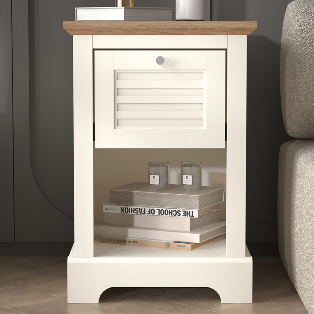 GFW Salcombe Single Drawer Cream Bedside Table Image 1