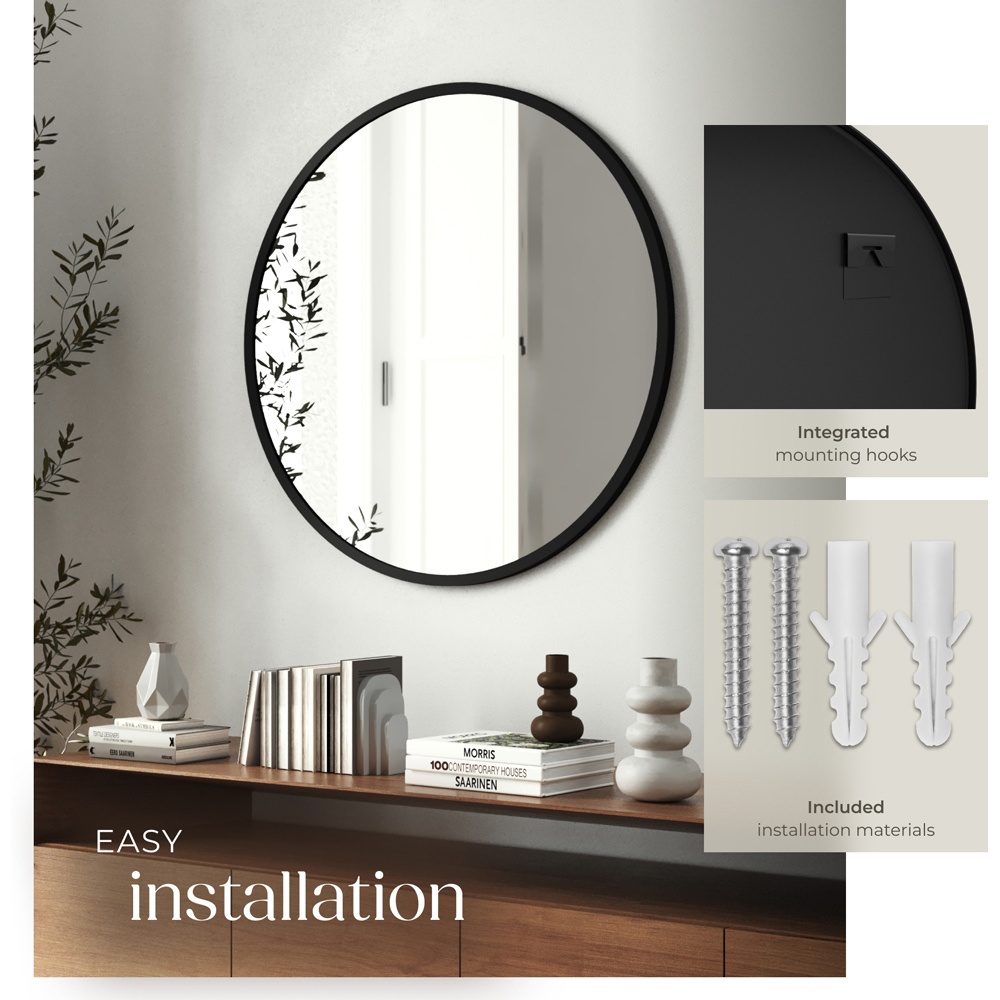 tectake Fiona Black Aluminium Frame Round Wall Mounted Mirror 80cm Image 4