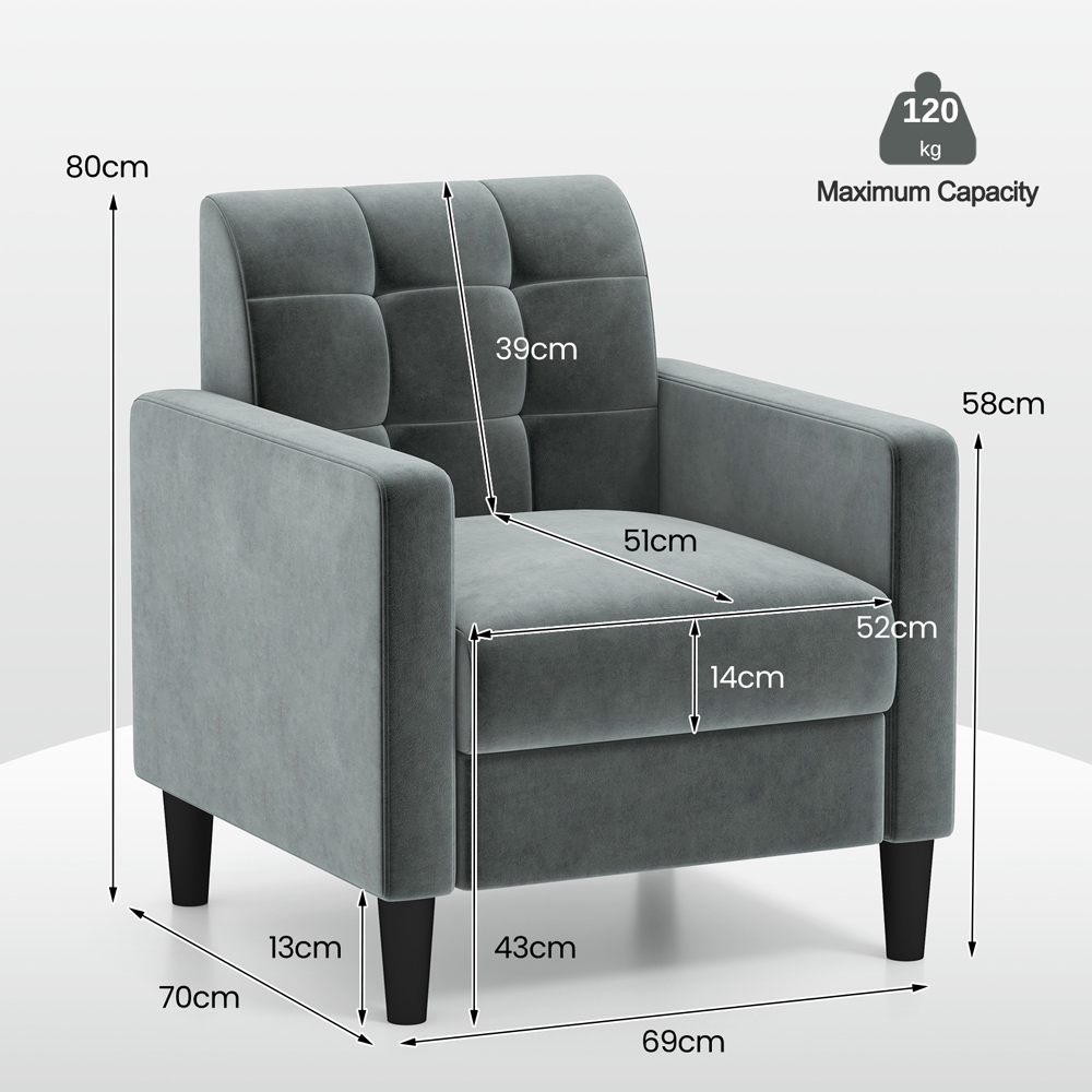 Costway Grey Velvet Upholstered Armchair Image 8