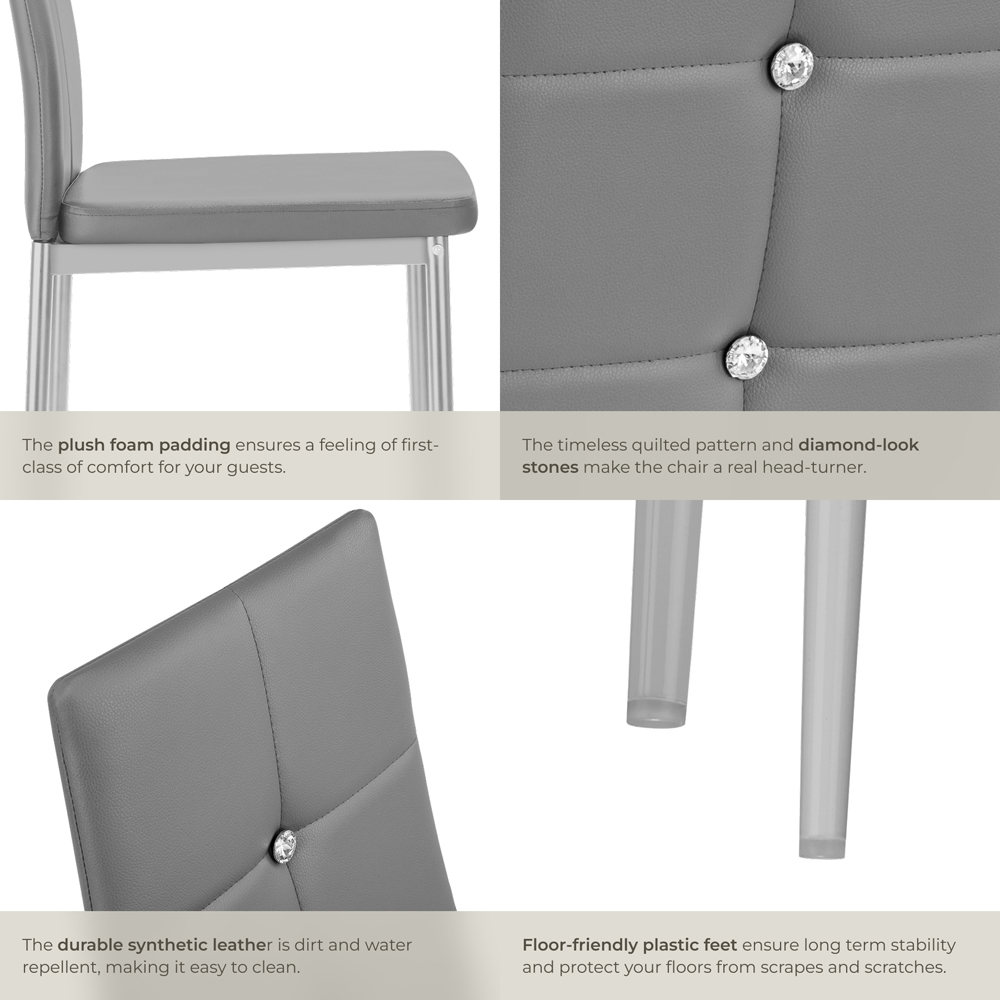 tectake Set of 6 Grey Rhinestone Highlight Dining Chairs Image 6