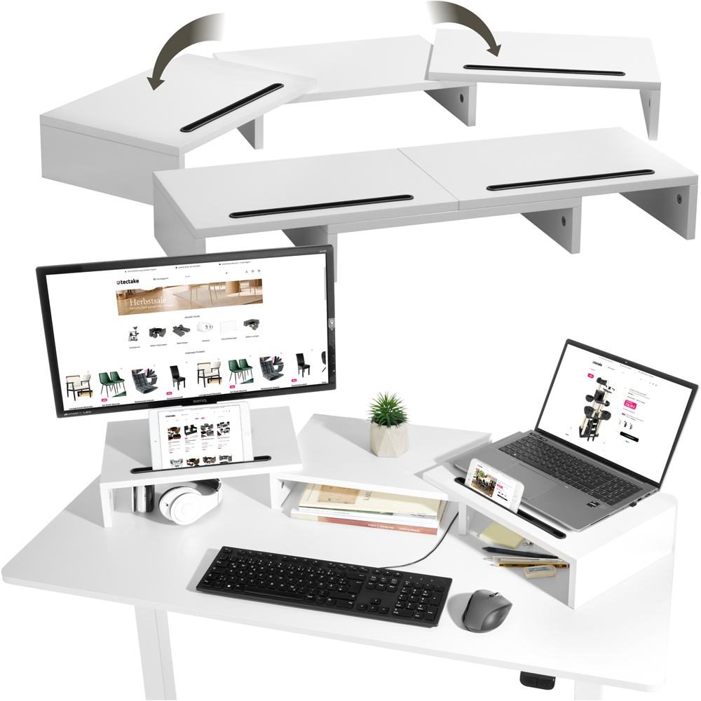 tectake Bozen 3 Piece Adjustable Monitor Stand with Smartphone Holder Image 2
