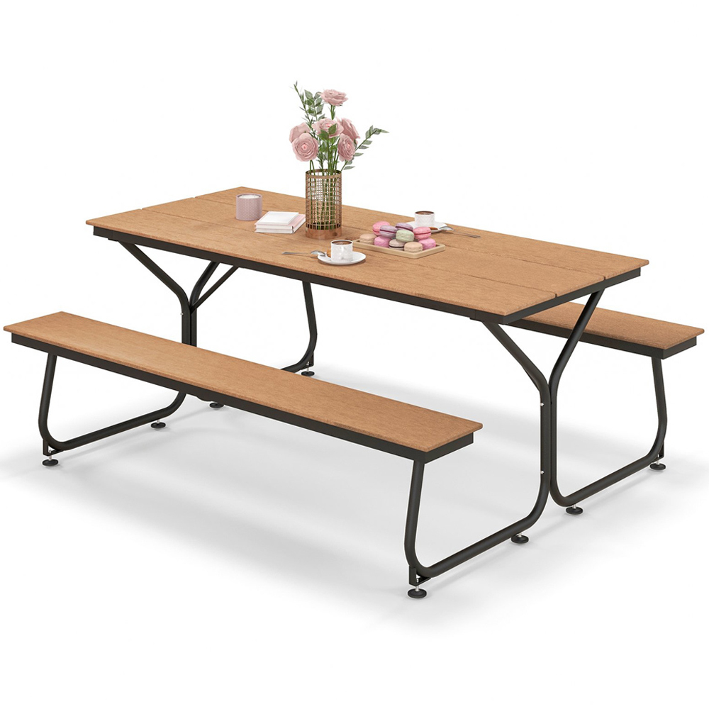 Costway 8 Seater Brown Outdoor Picnic Bench Set Image 3