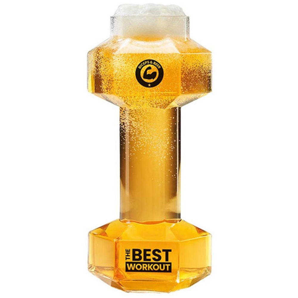 #winning Dumbbell Clear Beer Glass 600ml Image 1