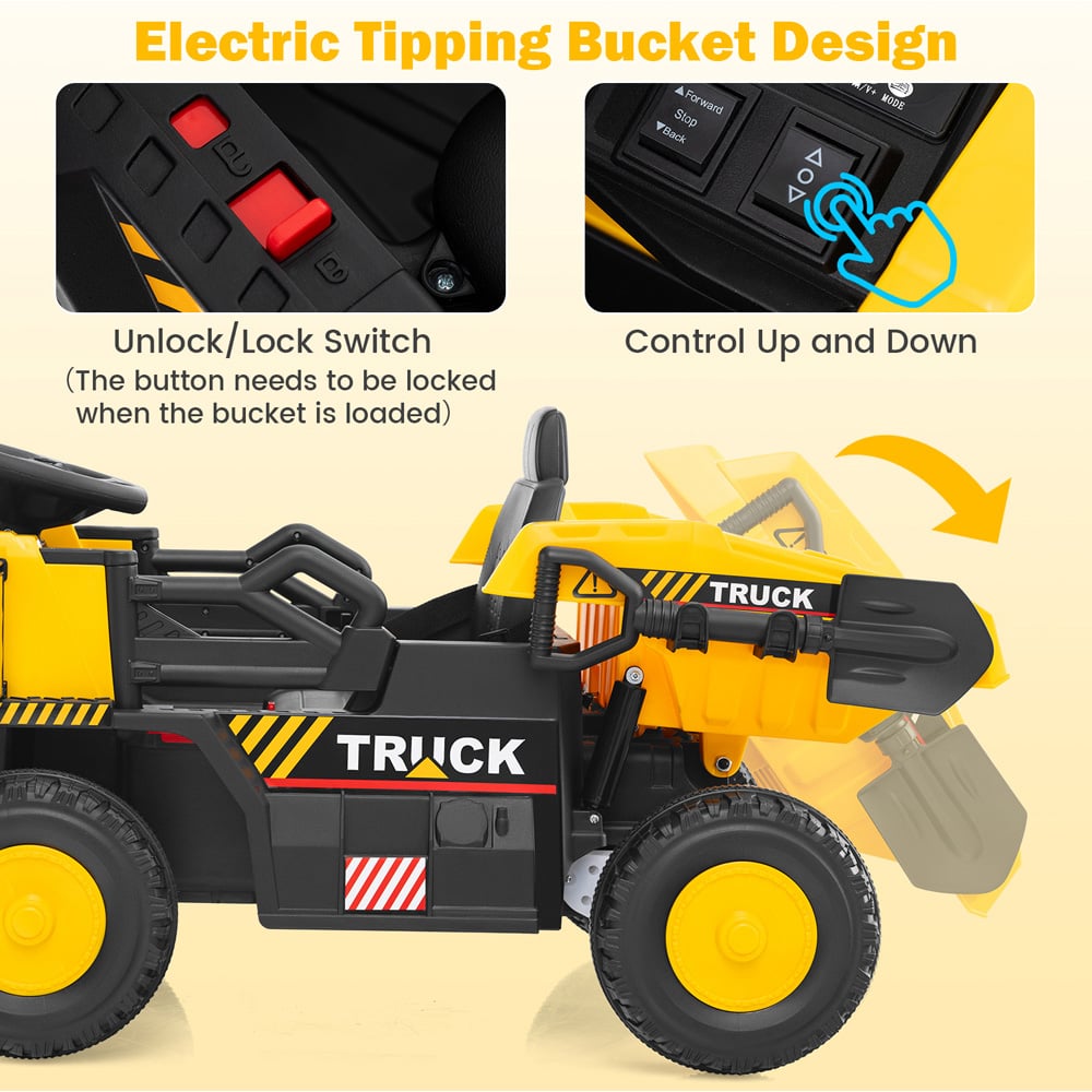 Costway Kids Yellow Electric Ride On Dump Truck with Remote 12V Image 4