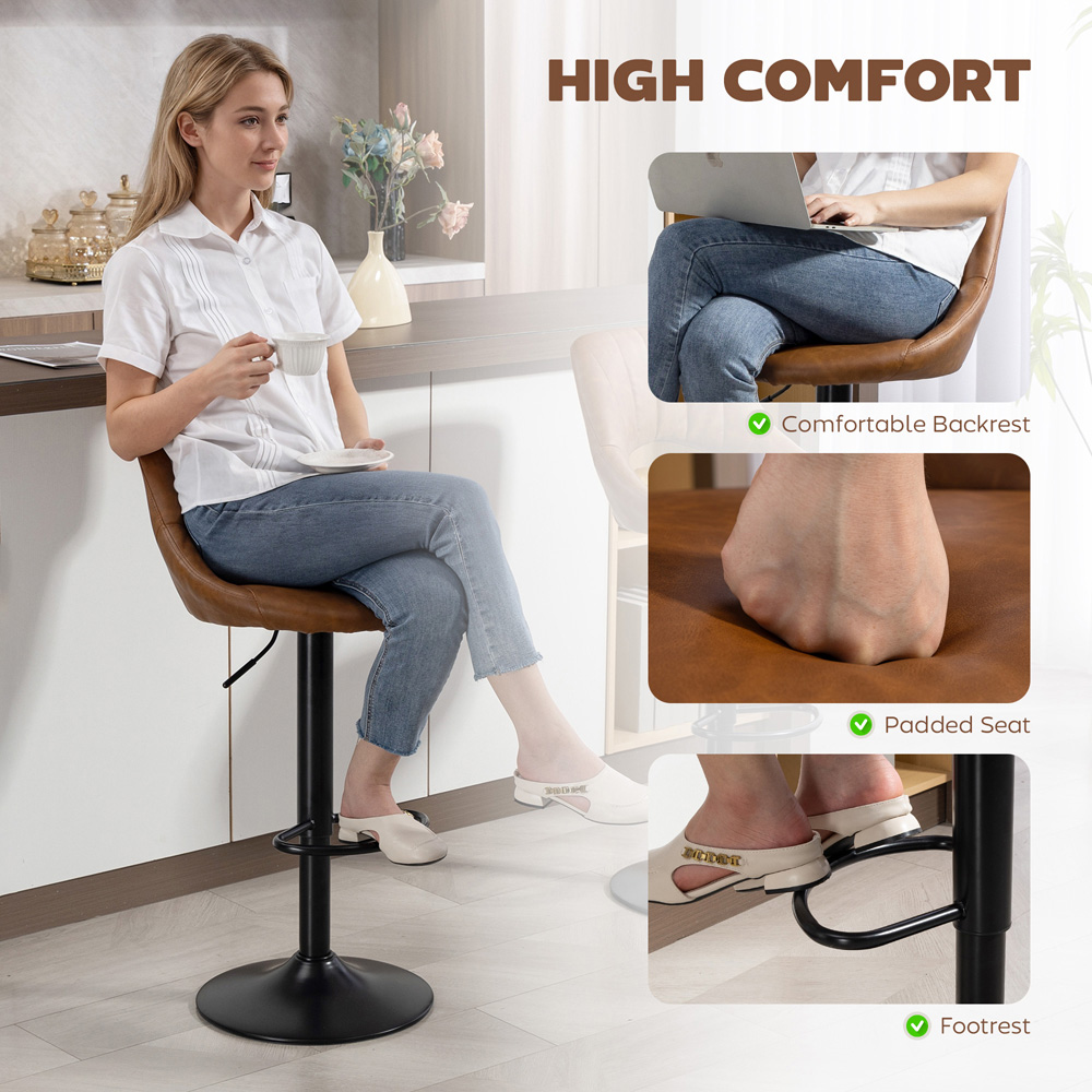 Portland Set of 2 Brown Swivel Bar Stool with Backrest and Footrest Image 5