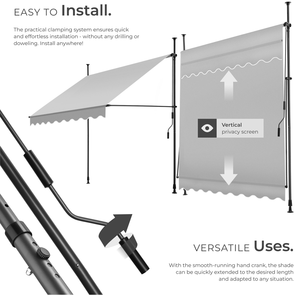tectake Light Grey Retractable Awning 2 x 1.8m Image 3