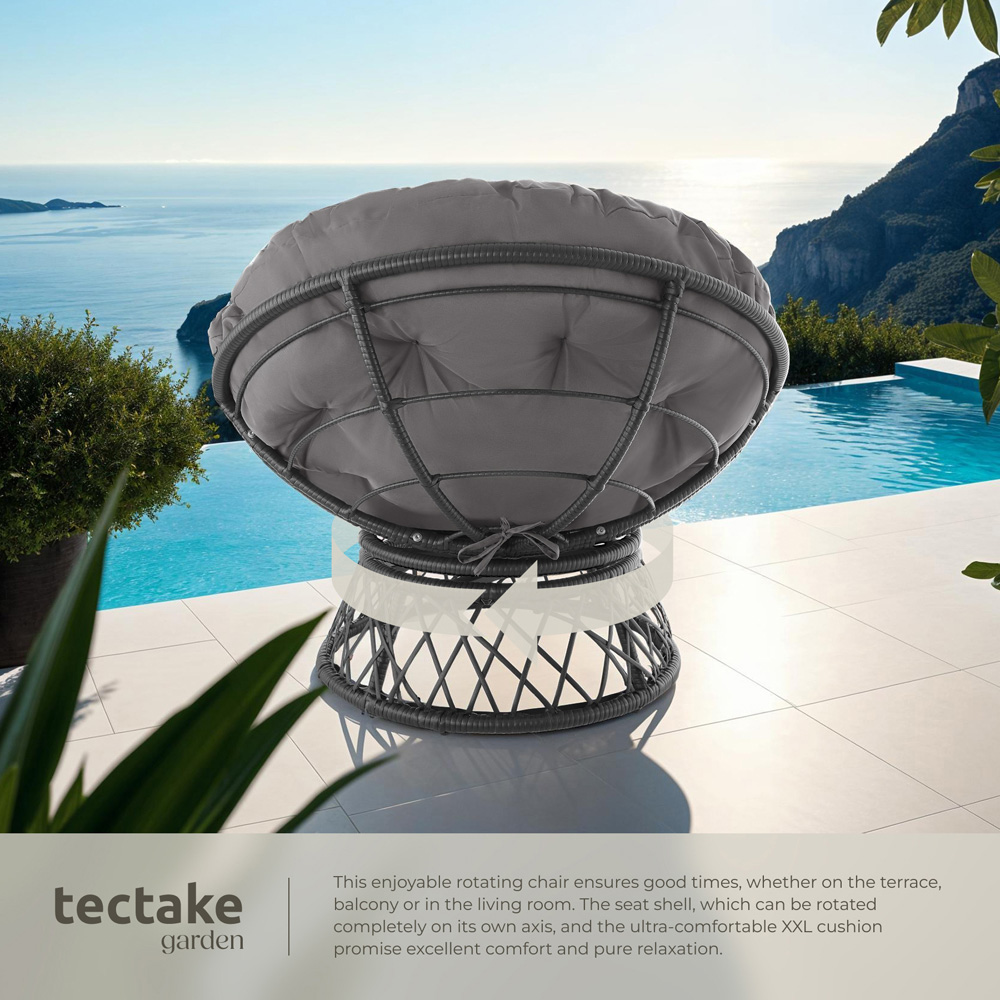 tectake Gargano Black Polyrattan Rattan Rotatable Garden Chair with Round Cushion Image 4