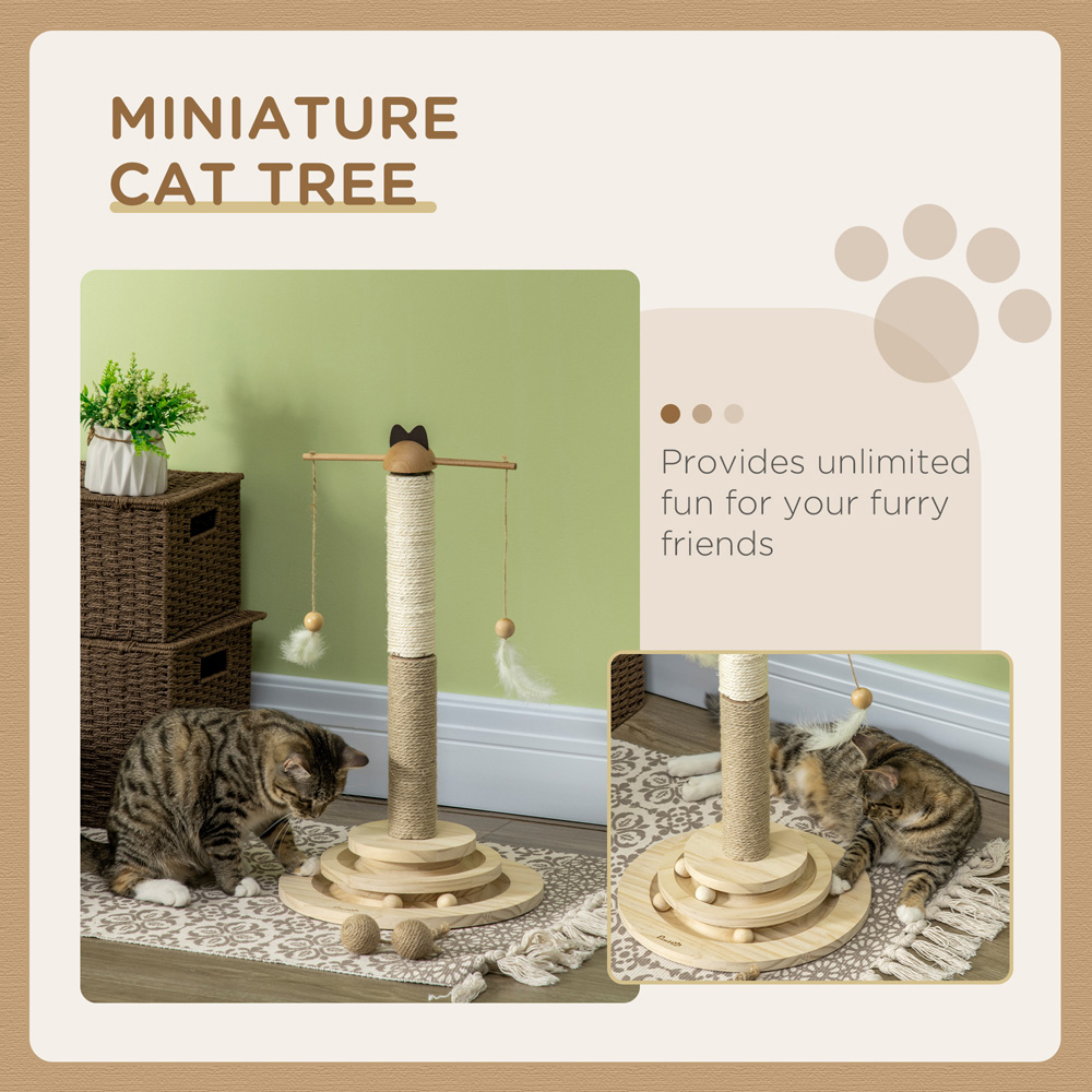 PawHut 56cm Natural Cat Activity Tree Image 4