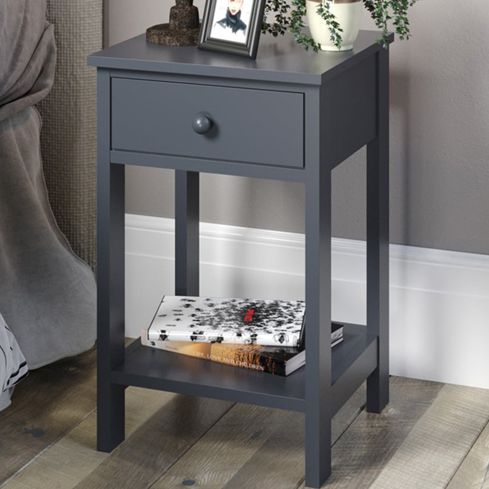 Shaker Single Drawer Midnight Blue Petite Bedside Table Image 1