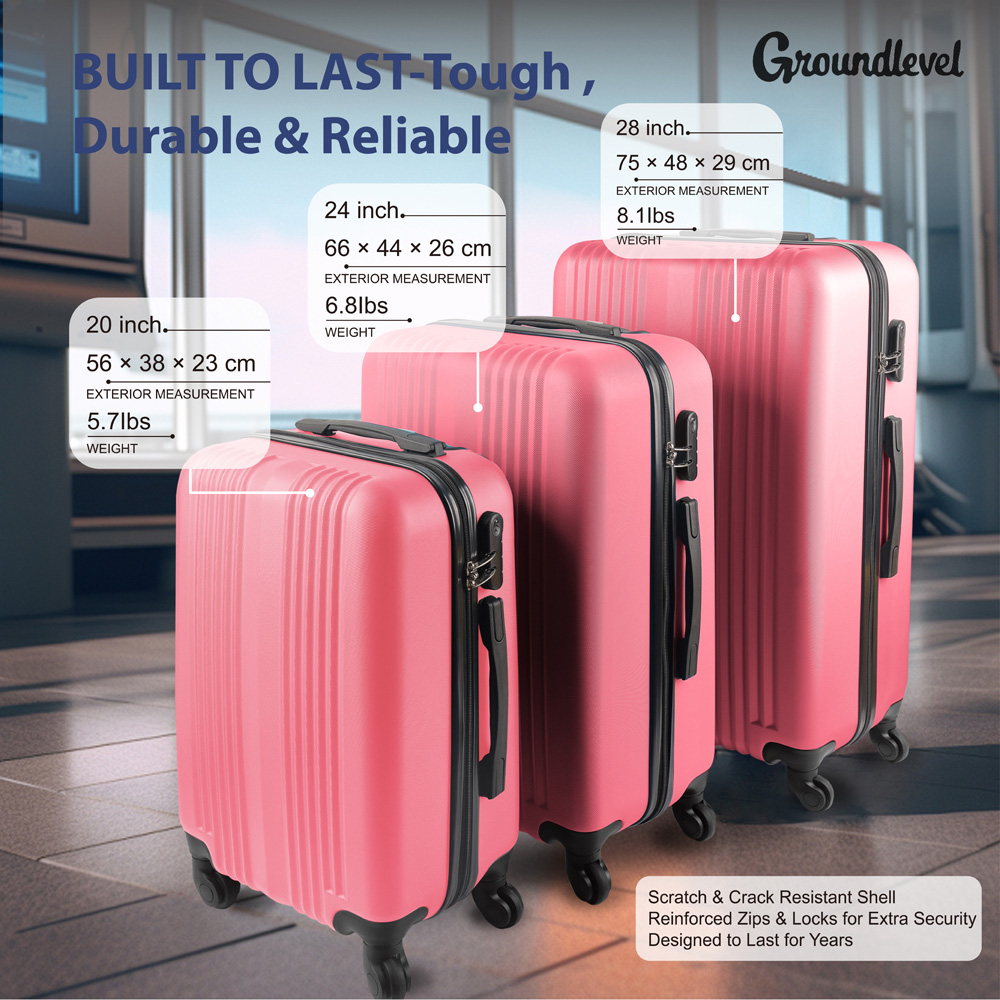 Groundlevel Delta Hard Shell Set of 3 Pink XL Luggage Suitcase Image 7