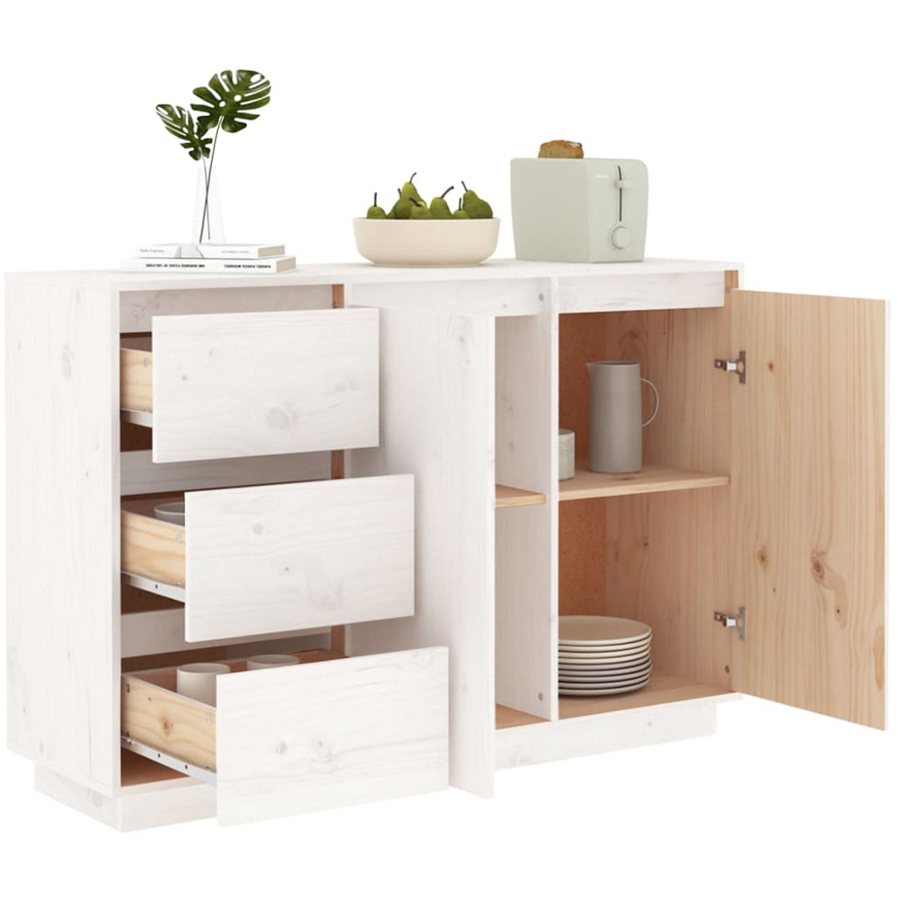 vidaXL 2 Door 3 Drawer White Solid Pine Wood Sideboard Image 3