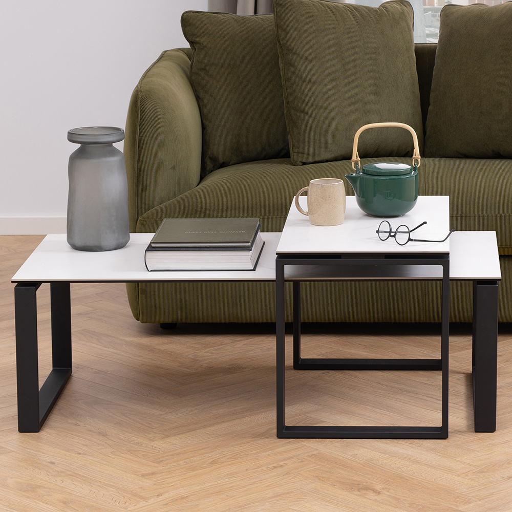 Florence Katrine White Ceramic Akranes Top Coffee Table Set of 2 Image 1