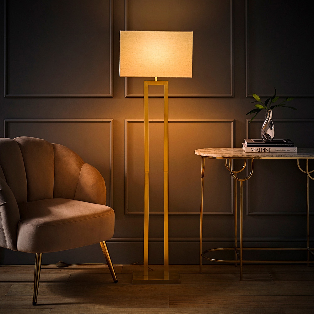 ValueLights Gloria Lamp Shade Gold Double Stem Metal LED Floor Lamp Image 2