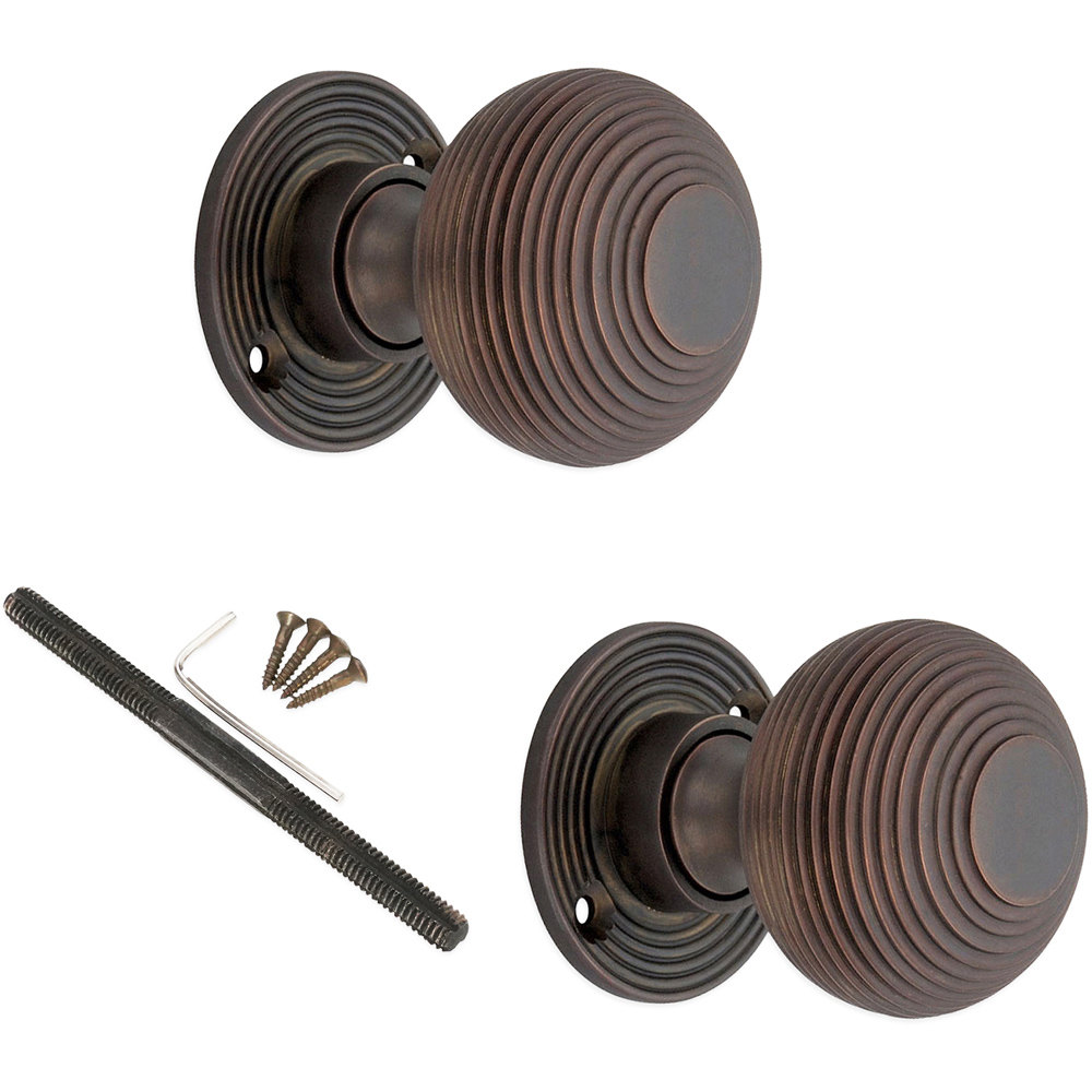 Spira Brass Aged Bronze Beehive Small 50mm Rim and Mortice Door Knob 2 Pack Image 4