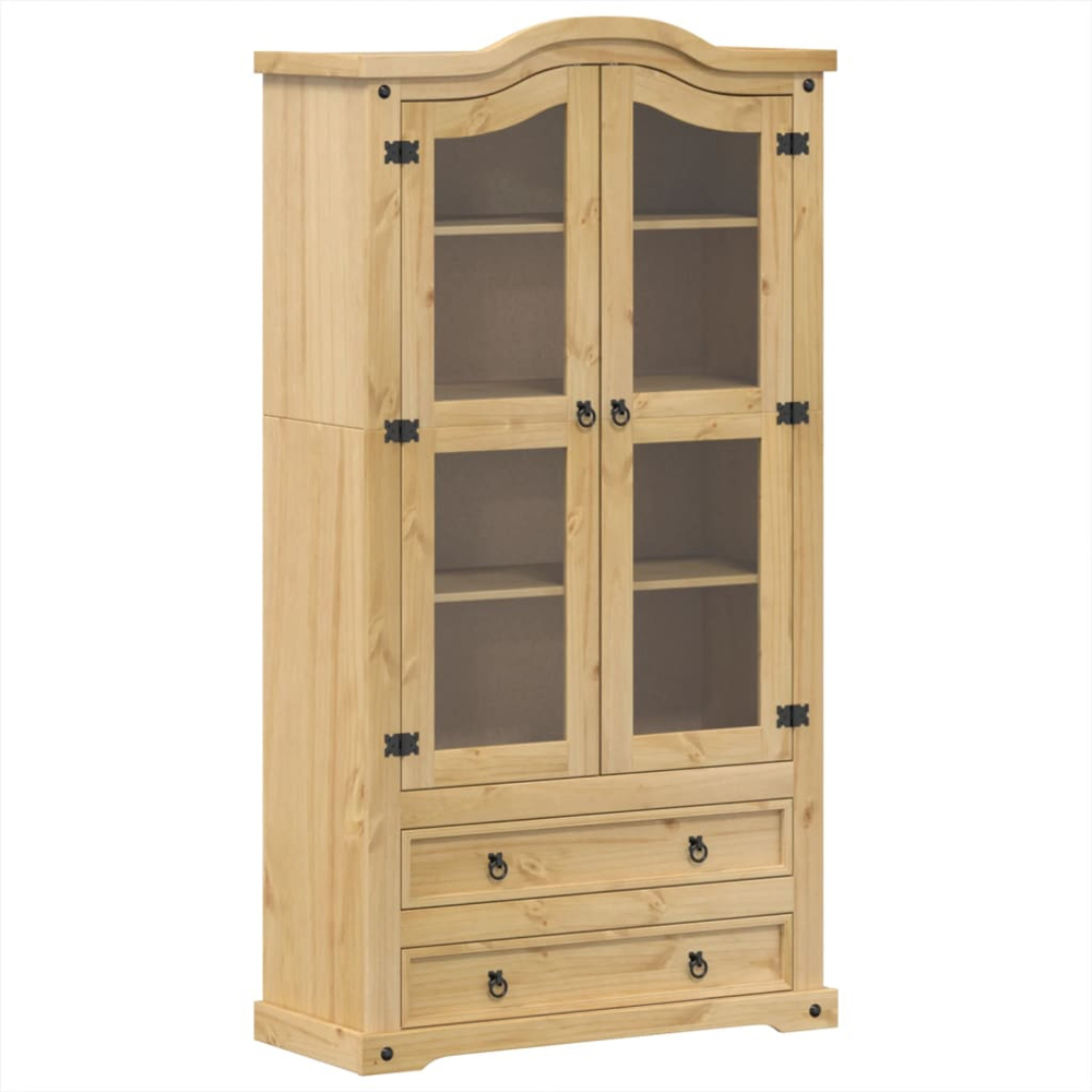 vidaXL 2 Glass Door 2 Drawer 4 Shelf Brown Display Cabinet Image 2