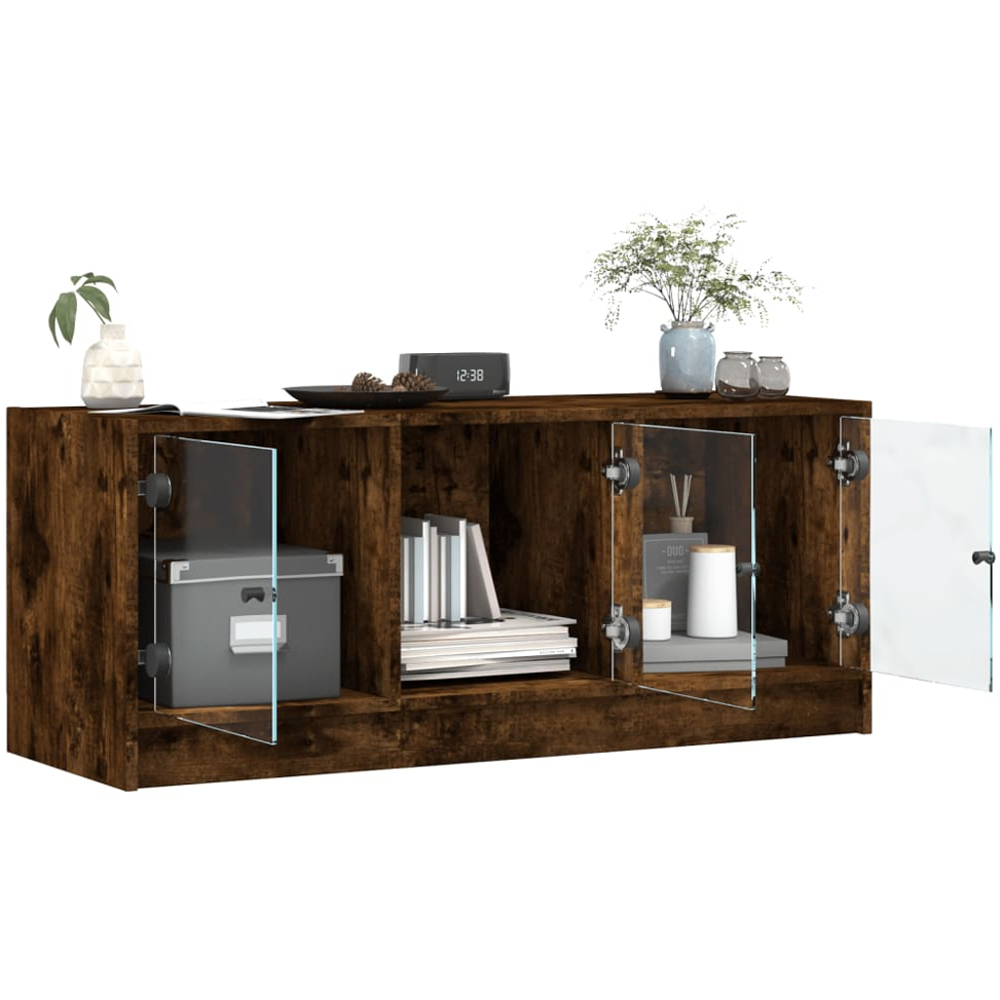 vidaXL 3 Glass Door Smoked Oak TV Cabinet Image 5