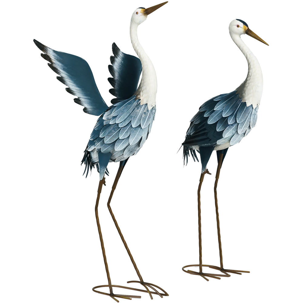Outsunny Blue and White Metal Heron Garden Statues with Stakes Image 1