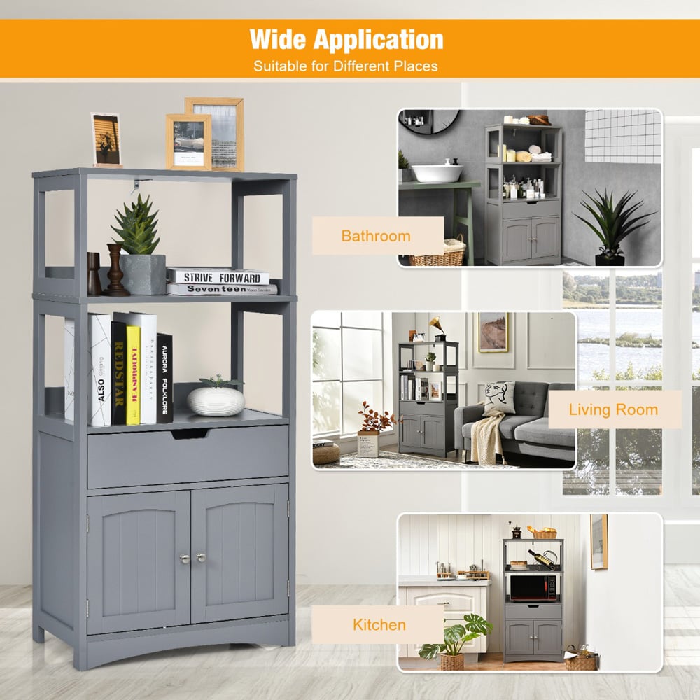 Costway Single Drawer 3 Shelf Grey Multipurpose Storage Cabinet Image 5