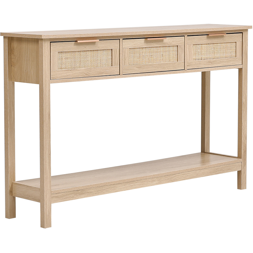 Living and Home 3 Drawer Rattan Rustic Wood Side Table Image 2