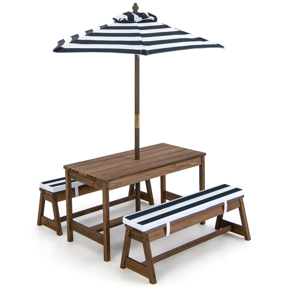 Costway Blue Kids Picnic Table and Bench Set with Umbrella Image 2