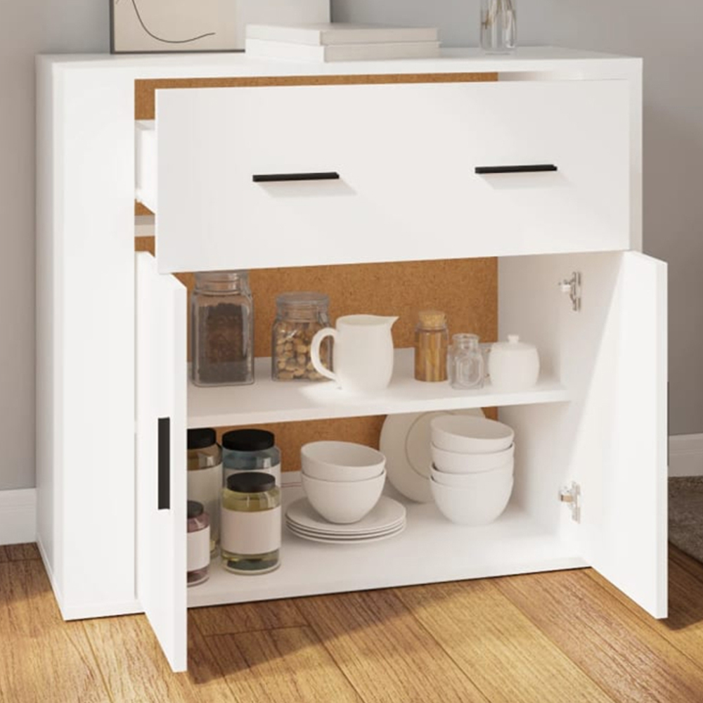 vidaXL 2 Door Single Drawer White Sideboard Image 1
