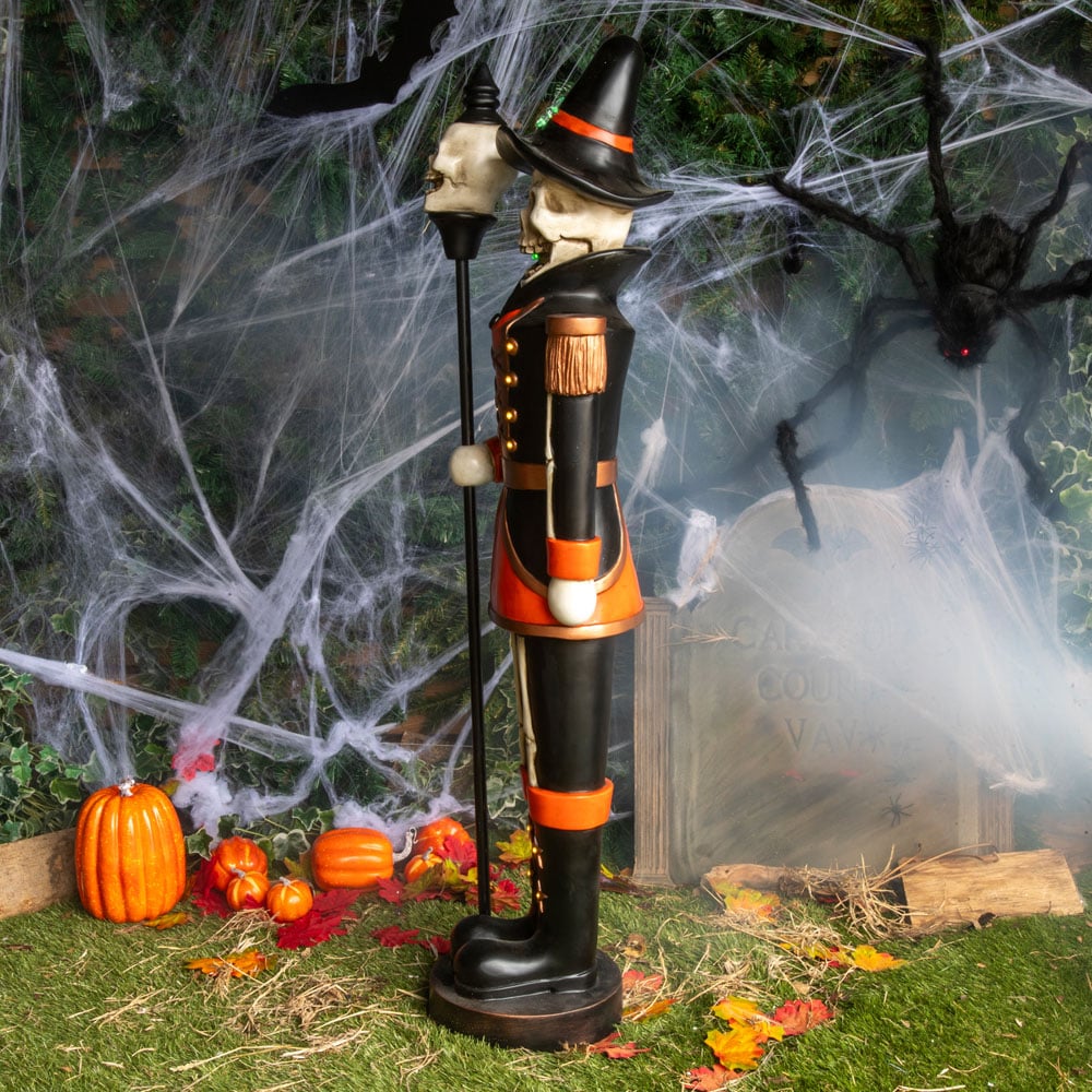 Orange and Black Skeleton Nutcracker with Skull Staff Halloween Decoration 4ft Image 7