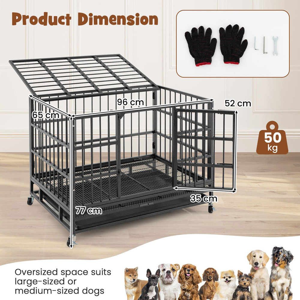 Costway Medium 2 Door Foldable Metal Dog Cage 96cm Image 9