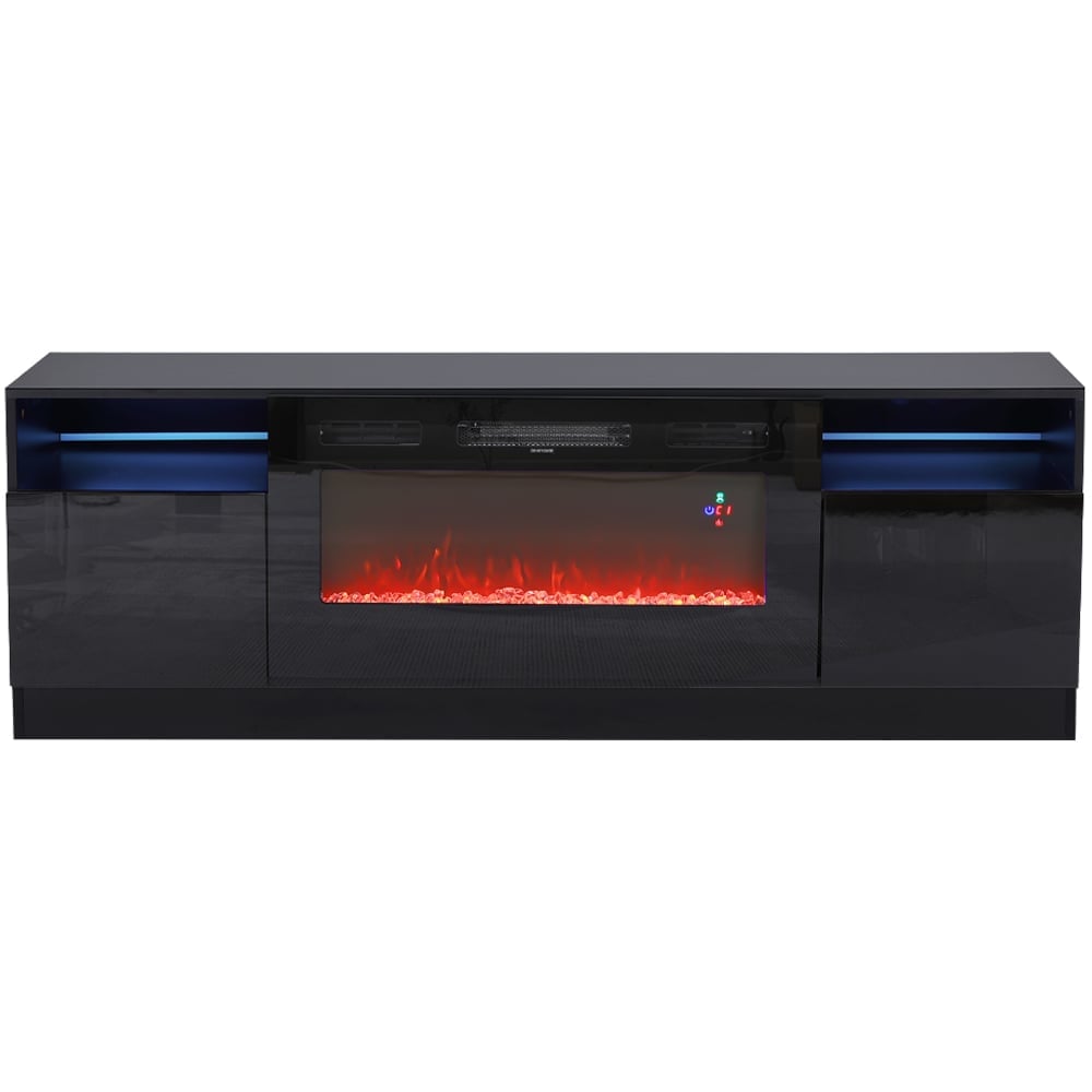 Living and Home 2 Door 2 Shelf Black Fireplace TV Unit Image 2