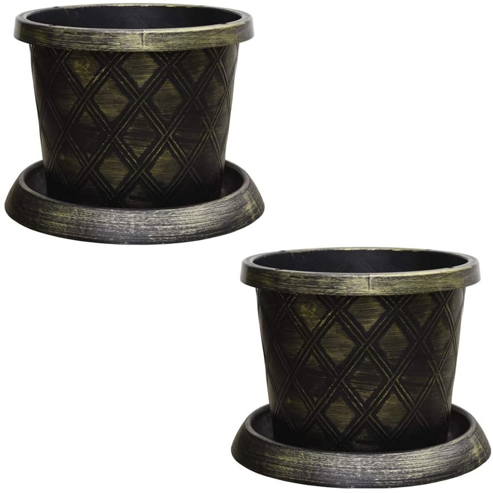 Garden Gear Burnished Gold Plastic Flowerpot with saucer 4 Pack Image 1