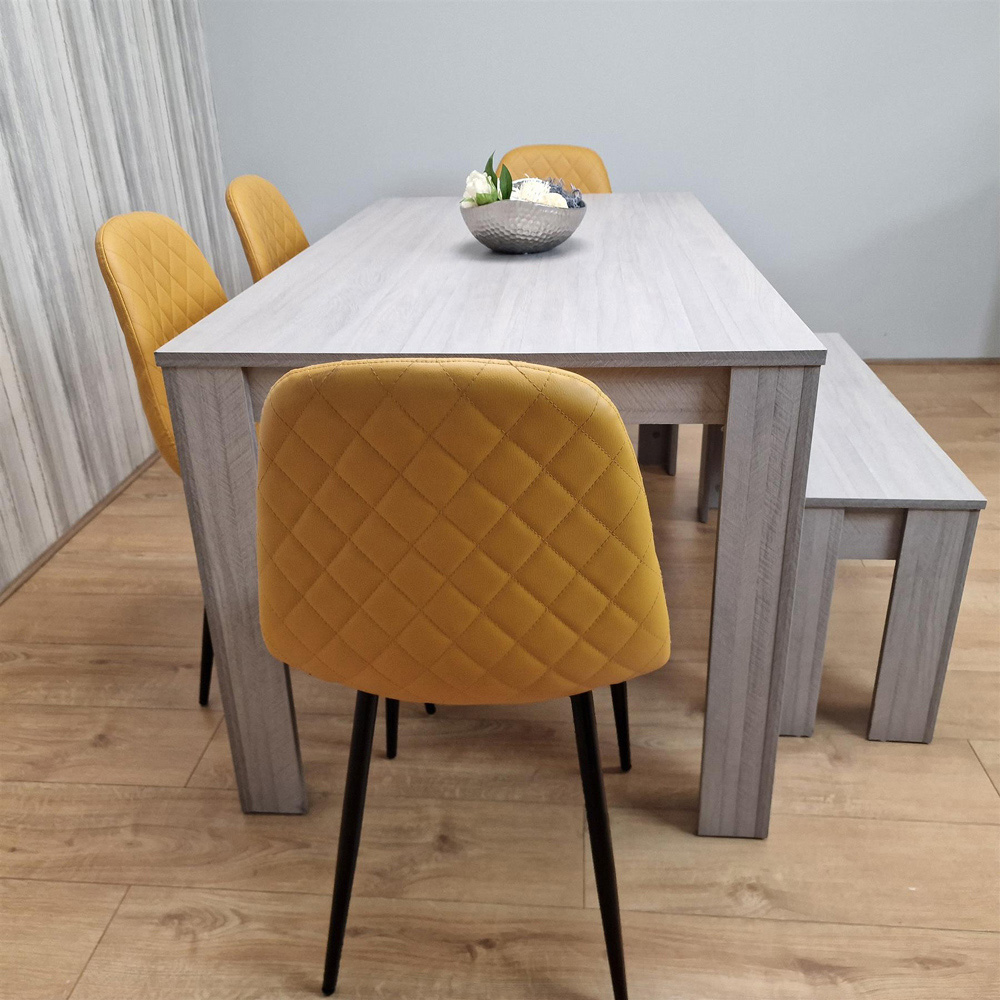 Kosy Koala 6 Seater Faux Leather Dining Bench Set Grey and Mustard Image 3