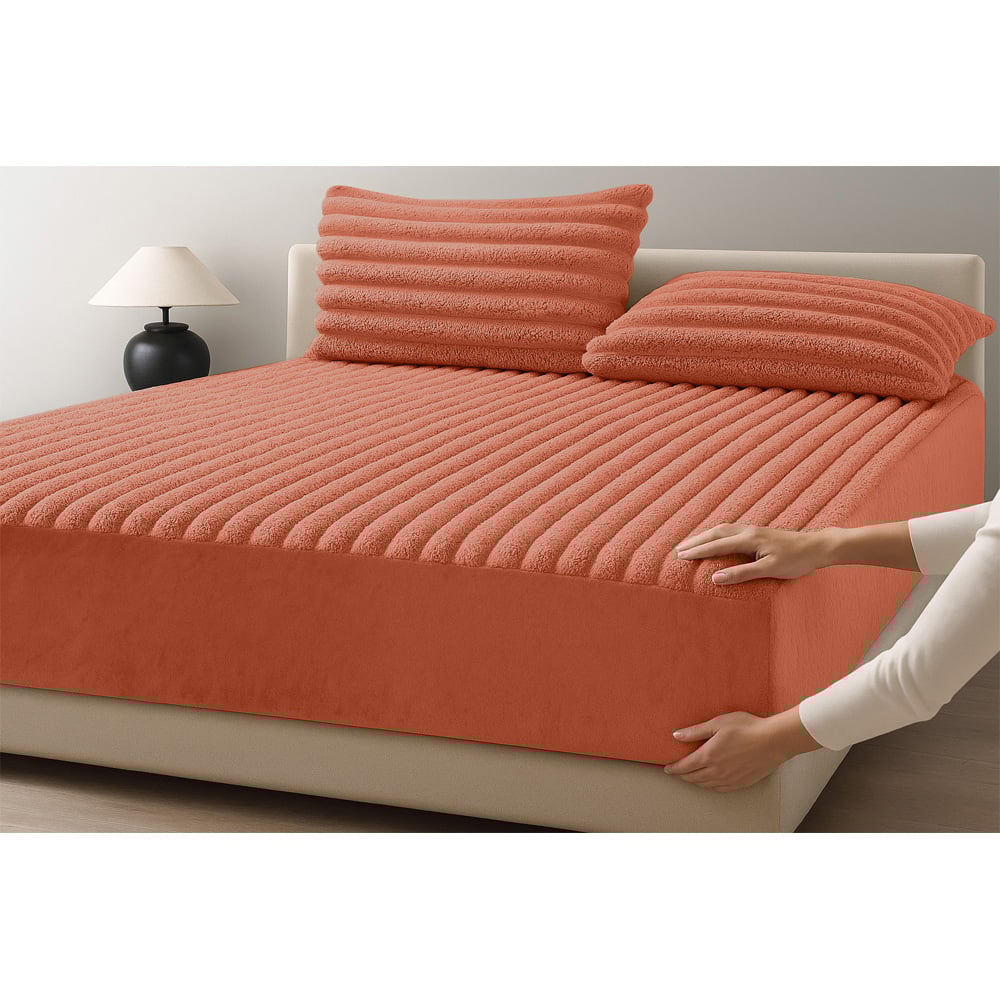 Velosso Single Rust Jumbo Cord Fitted Bed Sheet Image 2
