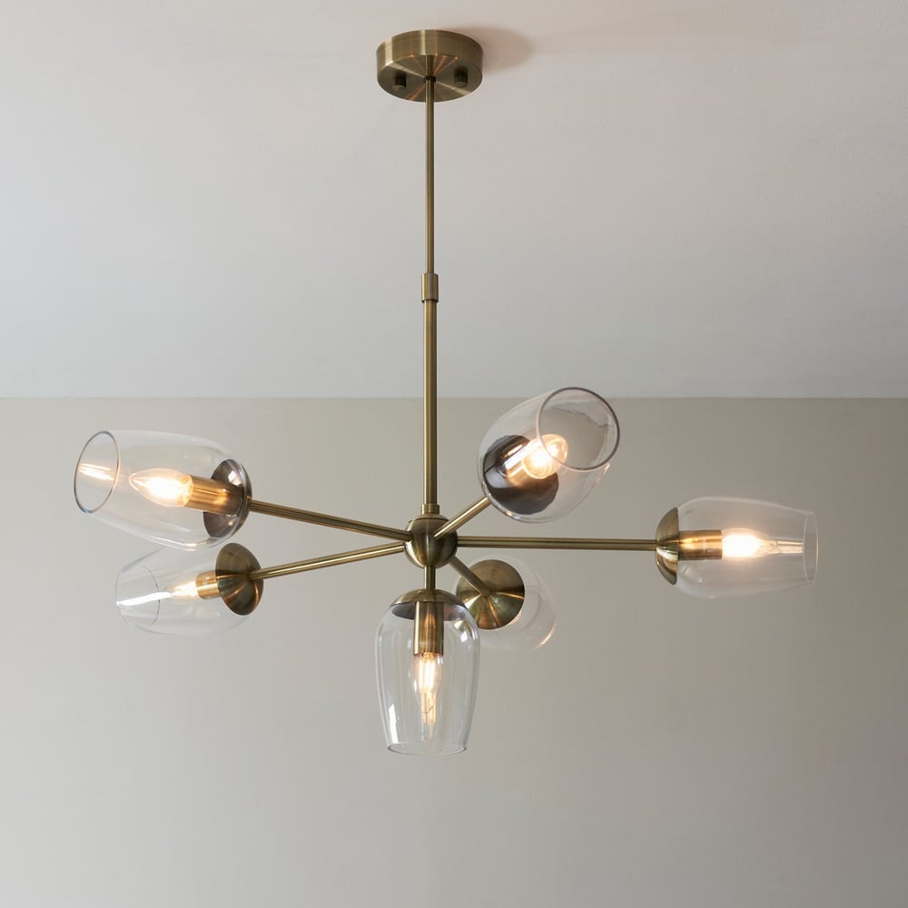Merano Livorno Clear Glass Antique Brass Plate Multi Arm Pendant Ceiling Light Image 6