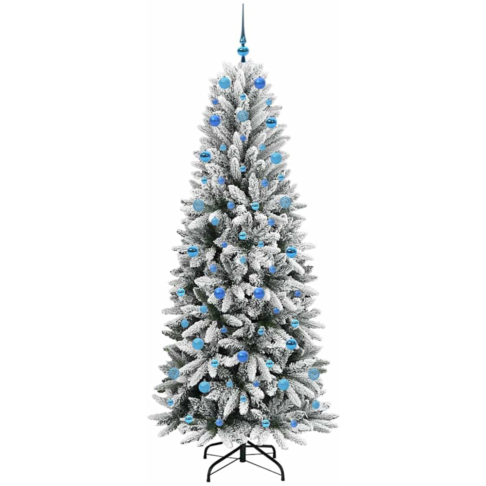 vidaXL Pre-Lit Blue Baubles Artificial Snow Flocked Christmas Tree 7ft Image 4