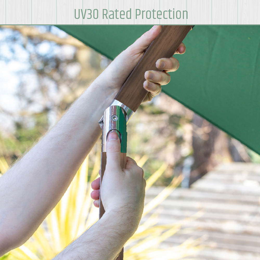 Gardenkraft Dark Green Crank and Tilt Wooden Parasol 2.7m Image 8