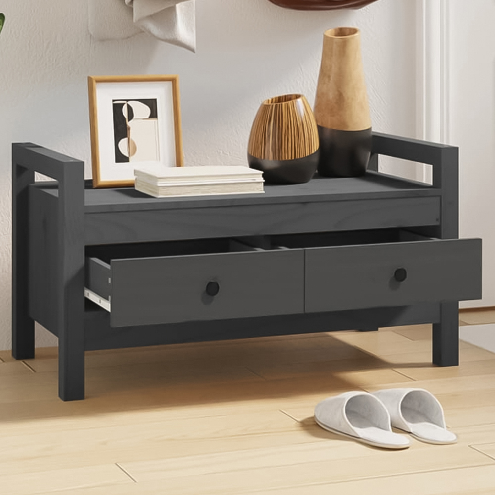 vidaXL 2 Drawer Grey Wooden Hallway Bench Image 1