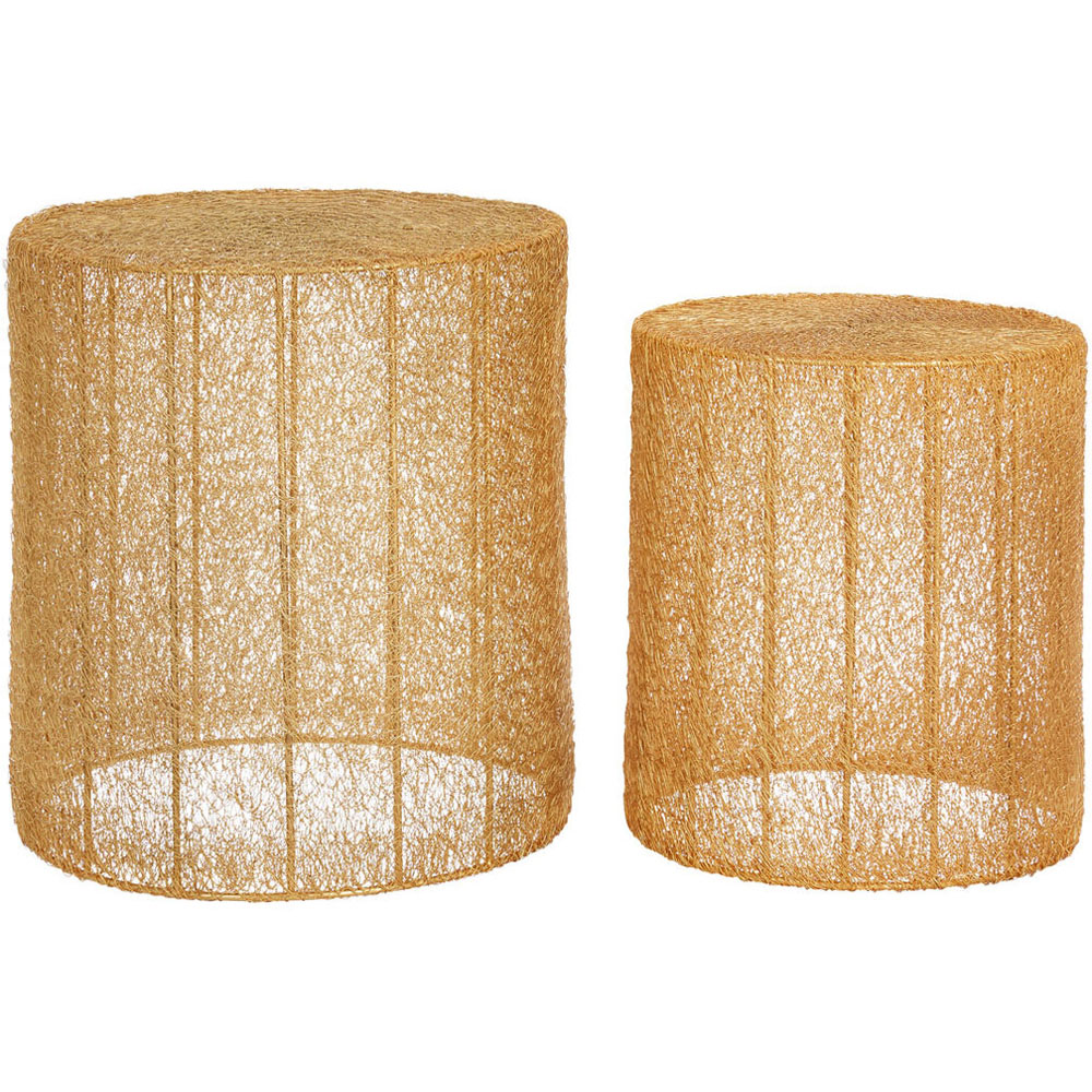 Premier Housewares Templar Gold Finish Mesh Geometric Cage Round Side Table Set of 2 Image 2
