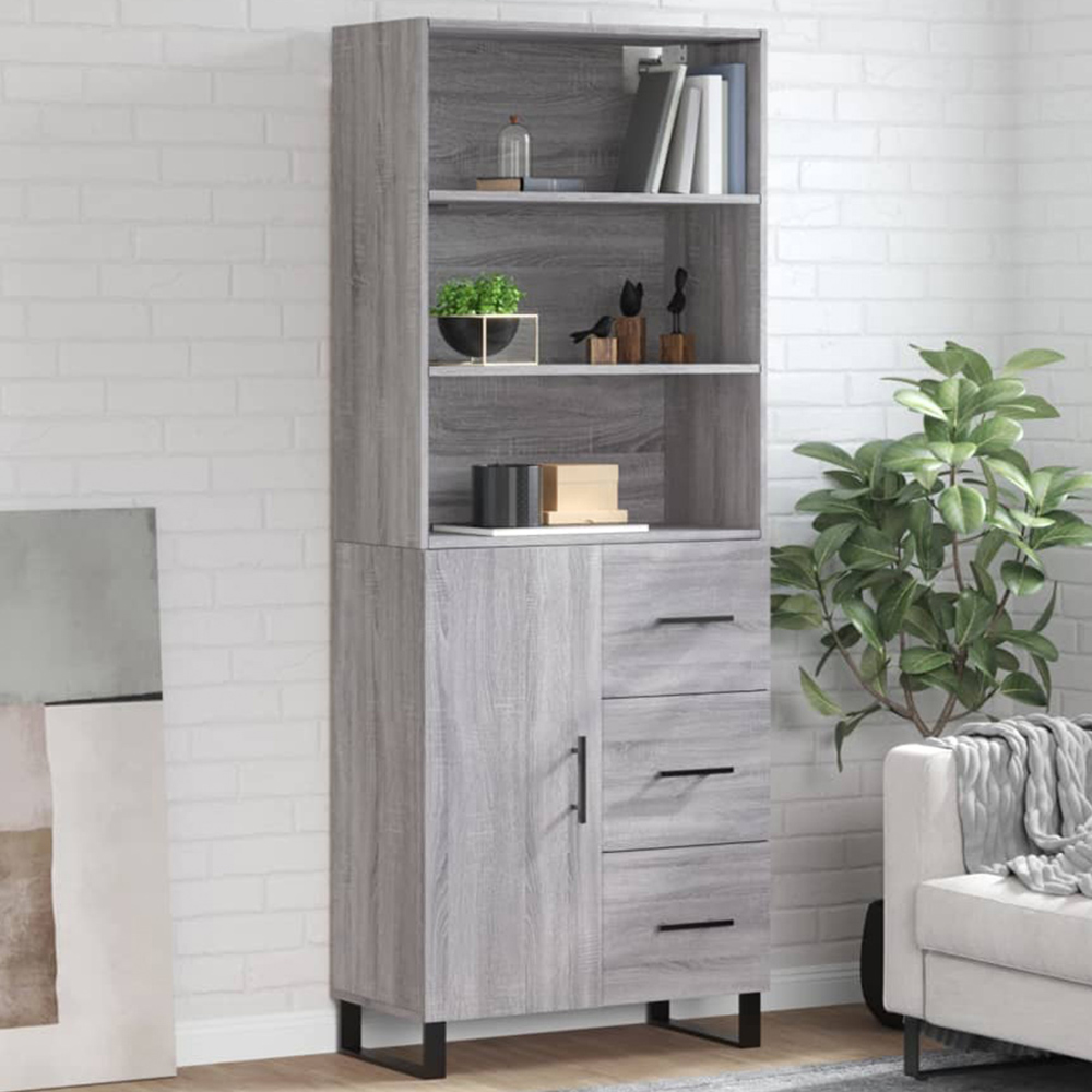 vidaXL Single Door 3 Drawer 3 Shelf Grey Sonoma Highboard Image 1