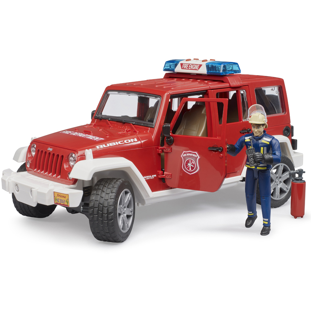 Bruder Jeep Wrangler Unlimited Rubicon Fire Dept Vehicle with Fireman Figure Image 4