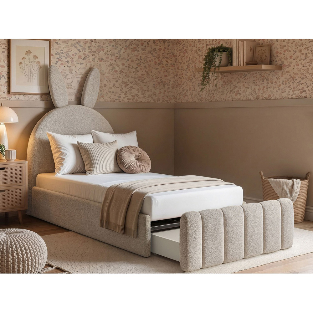 Flair Lapin Single Beige Boucle Bed with Bunny Headboard Image 5
