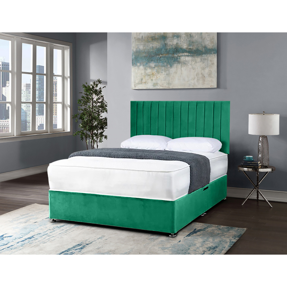 Eleganza Home Naptime Small Double Emerald Plush Divan Bed with Lined Headboard Image 2