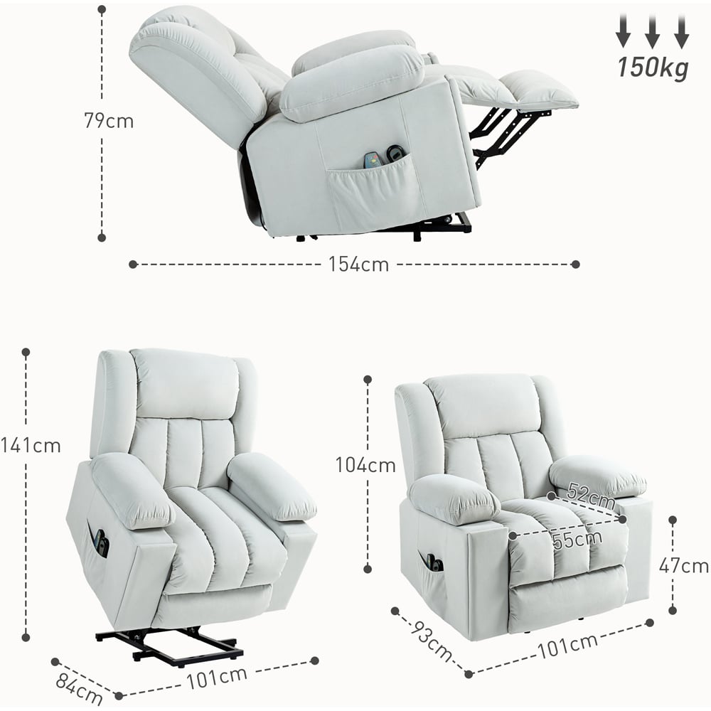 HOMCOM Light Grey Power Lift Recliner Chair with Vibration Massage Image 7